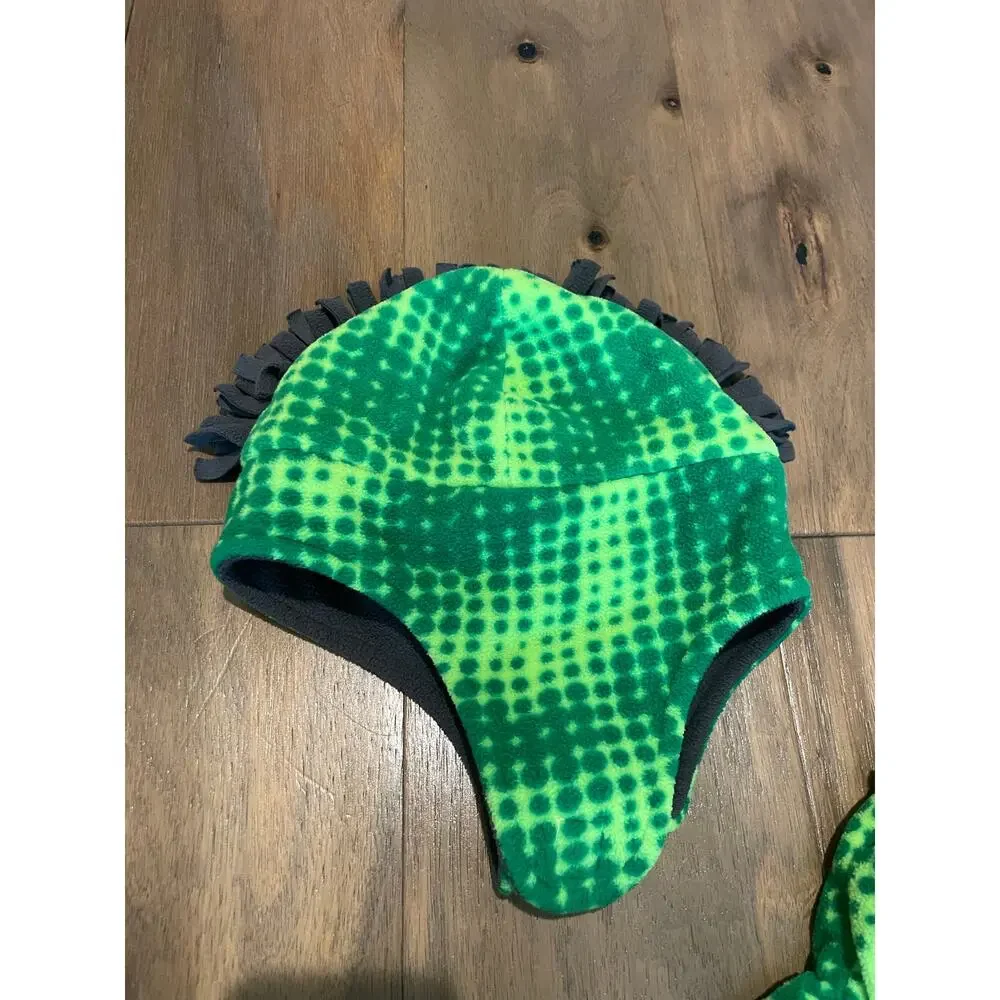 Kids Green Fleece Winter Hat & Convertible Mittens Set – Size S